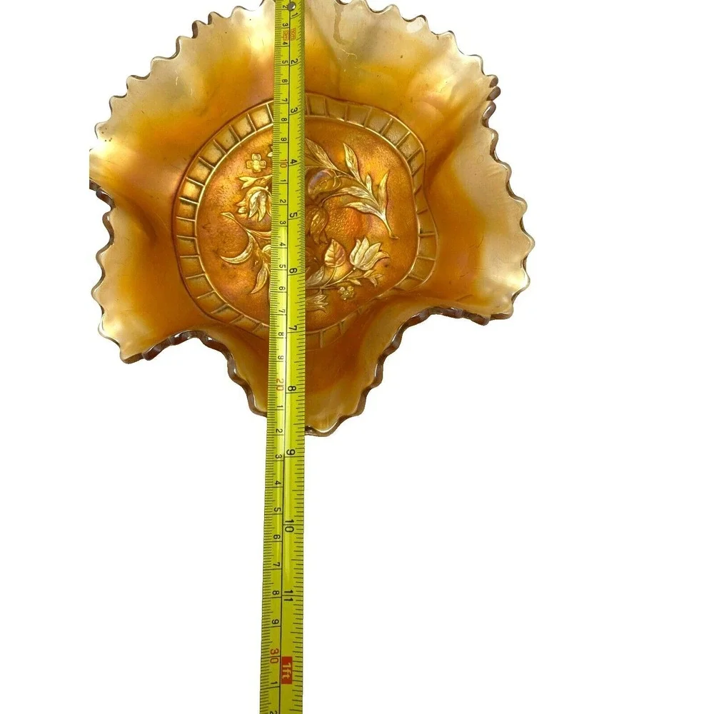 Antique Carnival Glass Bowl Windflower‎ Marigold Ruffle Design